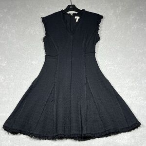 Rebecca Taylor Dress Womens Size 4 Black Tweed Fringe Sleeveless A-Line Dress